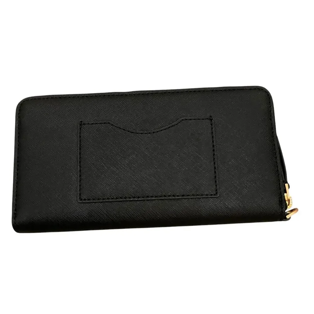 TORY BURCH Emerson Wristlet Zip Continental Wallet Saffiano Leather Black NEW